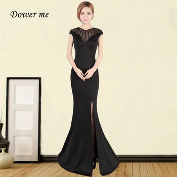 

Evening Dresses GDX389 Elegant Sleeveless Mermaid Evening Dresses Split O-Neck Crystal Robe De Soiree Long Formal Gowns 2020