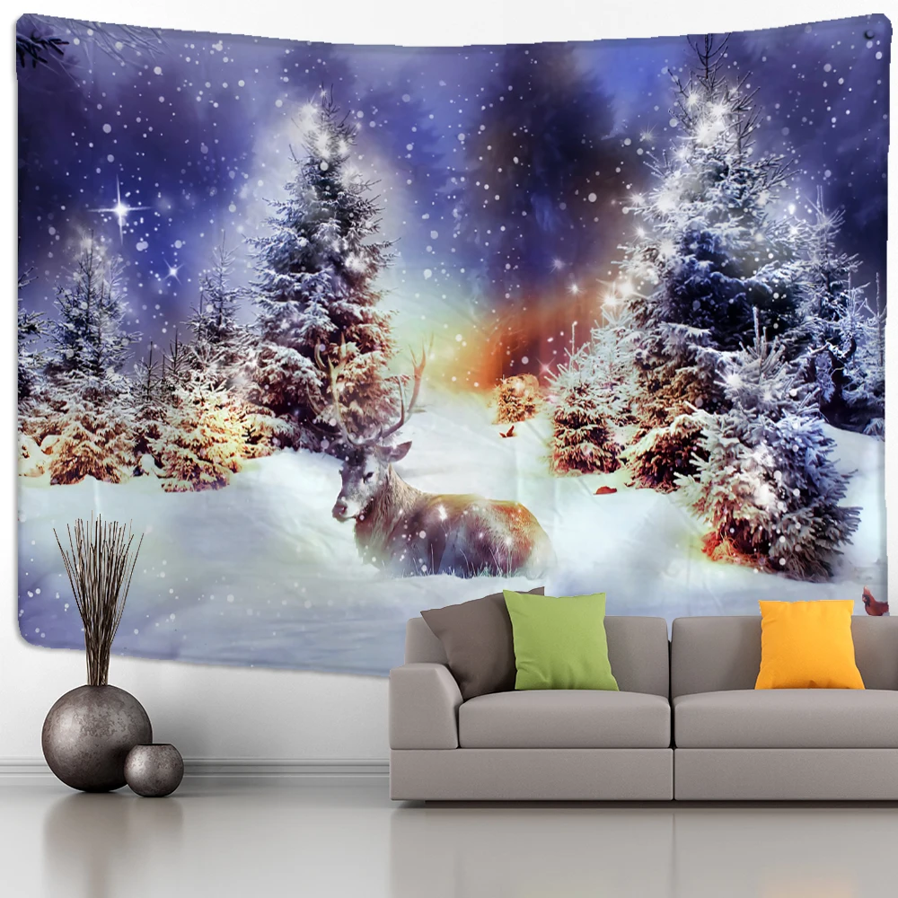 Christmas Tree Snowman Tapestry Wall Hanging Natural Snow Scene Cartoon Oil Painting Aesthetics Room Hippie Home Decor tapestry decorations,canvas wall art,oil painting wall art