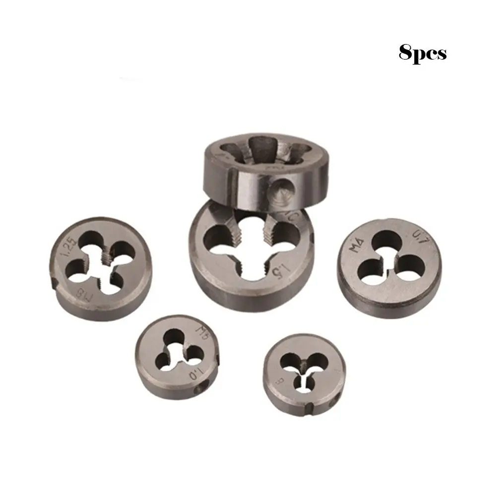 8pcs/set Metric Hss Circular Tap Die Set M3 M4 M5 M6 M8 M10 M12 Screw Thread Plugs Taps with Wrench Broaching Hand Tools Set
