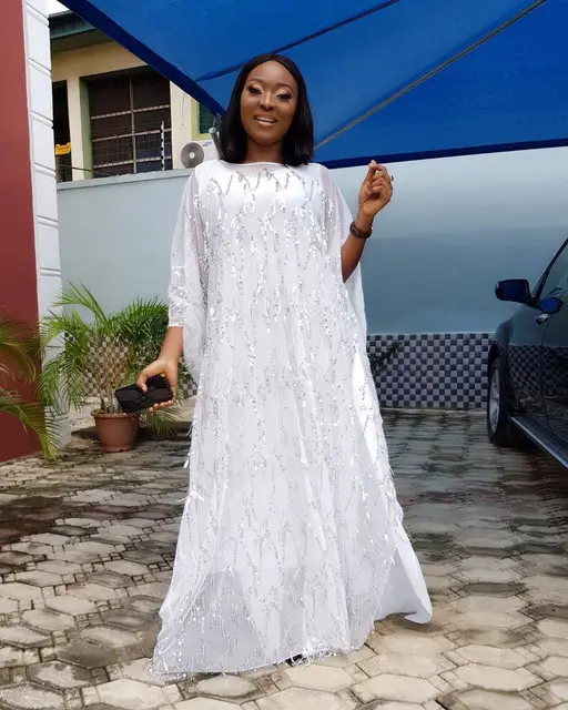 African Sequined White Long Dresses 