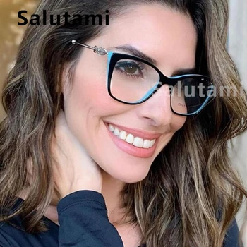 

Double Color Frame Blue Glasses Frame For Women 2020 Luxury Brand Alloy Eyeglasses Female Computer Clear Eyewear Men Shades