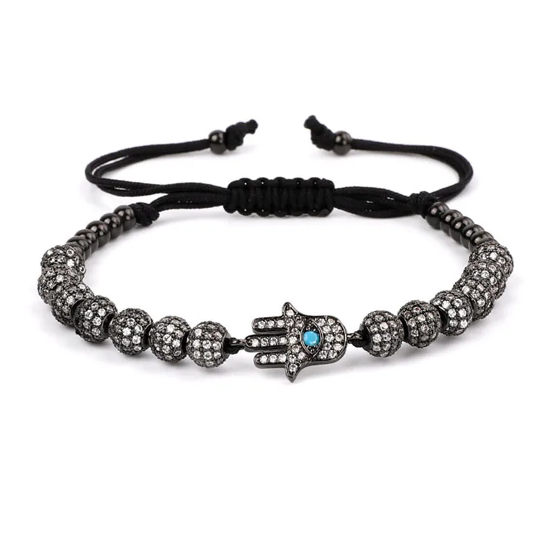 Luxury Women Men Bracelet CZ Ball Blue Hamsa Hand Charm Adjustable Beads Macrame Bracelet Men WOmen - Image 3