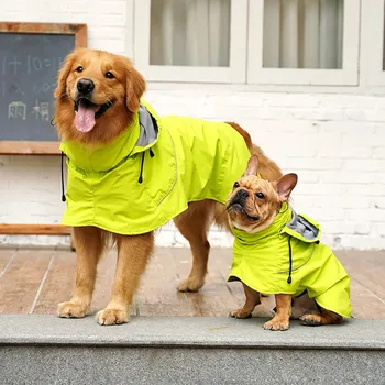 

Waterproof Nylon Cloth High Collar Raincoat Detachable Cap Adjustable Raincoat Medium And Large Dog Raincoat