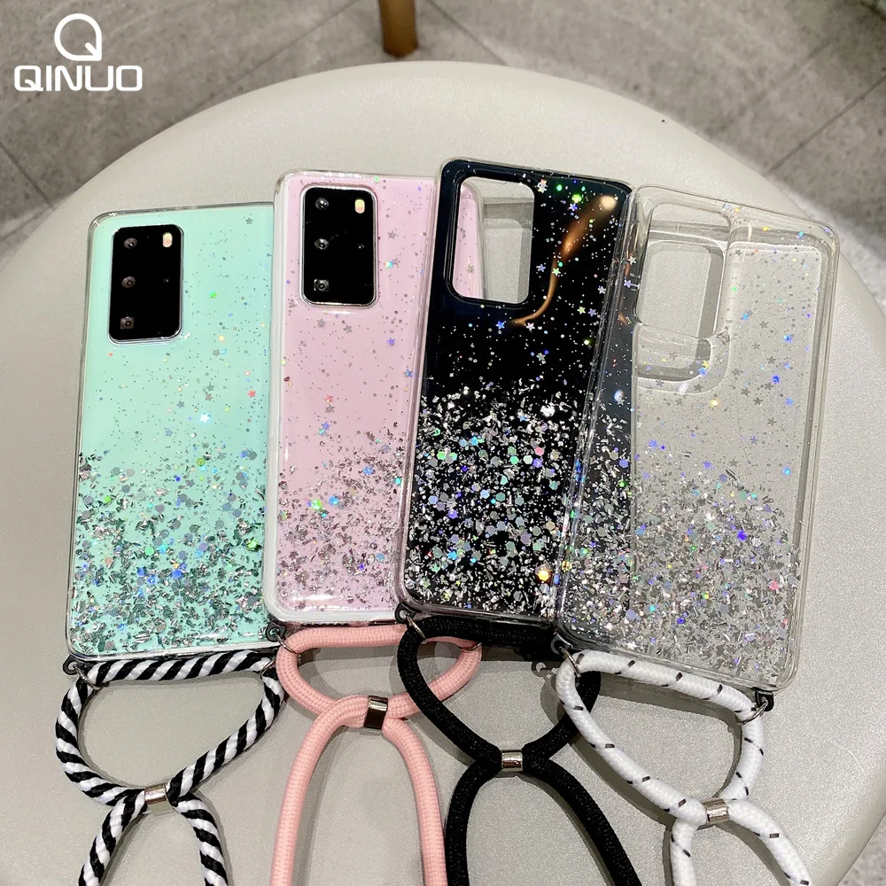 Блестящее блестящее ожерелье чехол для телефона Huawei P40 P30 P20 P10 Lite Pro Nova 7 6 SE 2 4 3e 5 5i