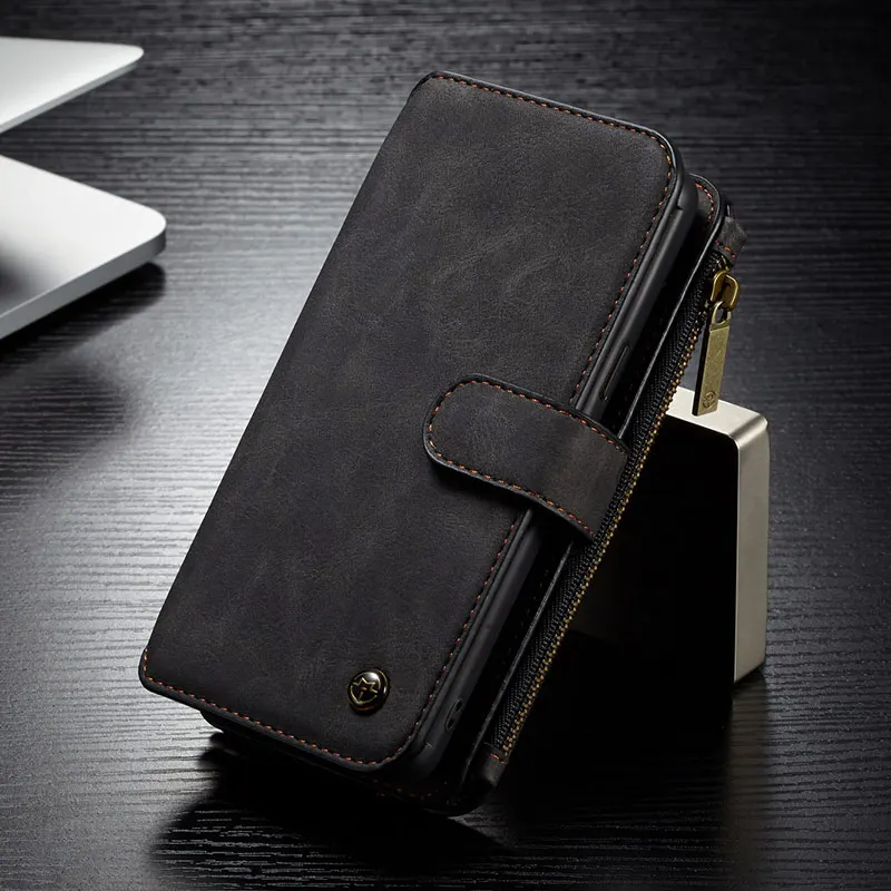 Чехол CaseMe для Samsung Galaxy S8 S9 S10 E Plus Note 10 9 8 Note 10+ кожаный многофункциональный кошелек на молнии 2 в 1 чехол для телефона - Цвет: Черный