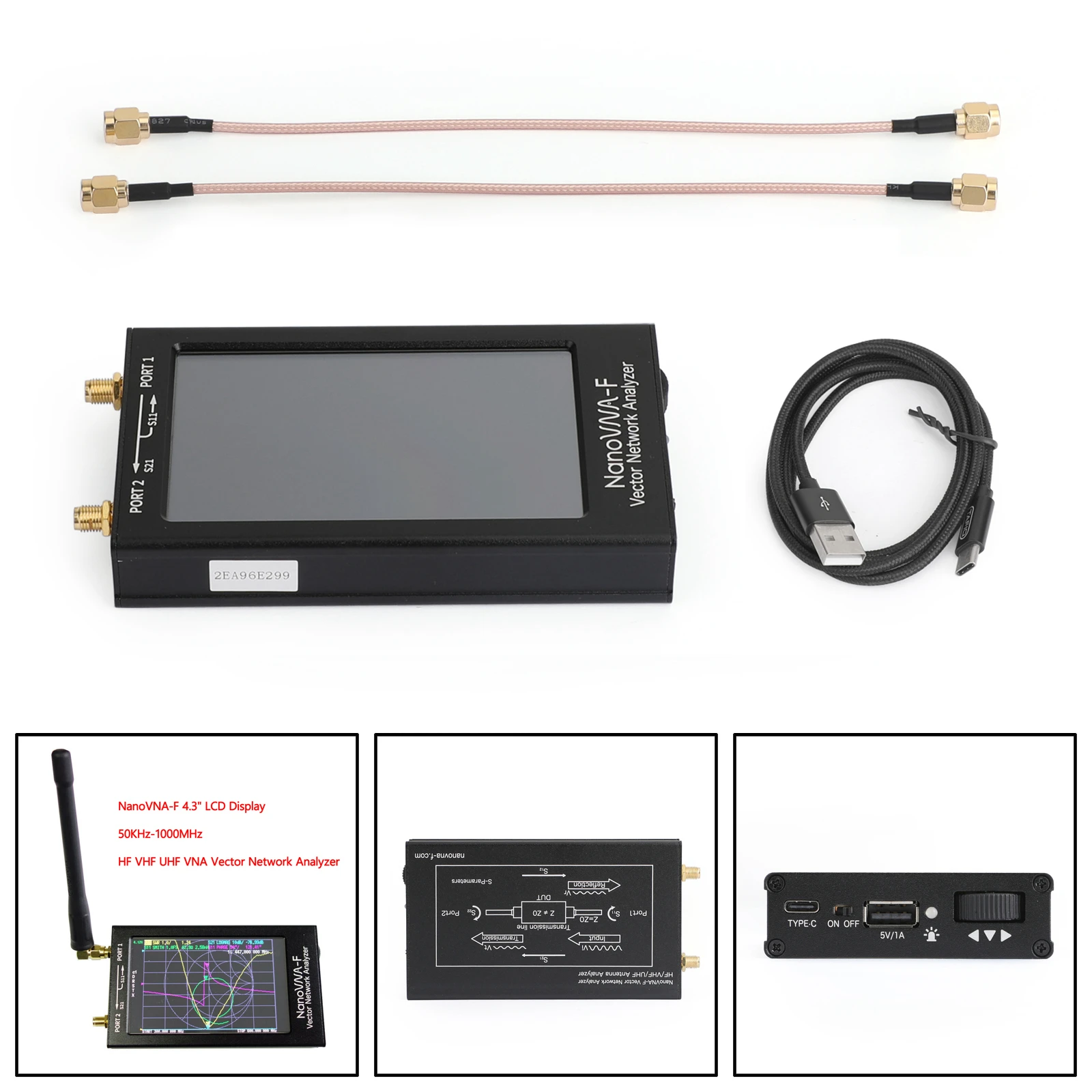 

Areyourshop 50KHz-1000MHz NanoVNA-F 4.3" LCD Display HF VHF UHF VNA Vector Network Analyzer Kit