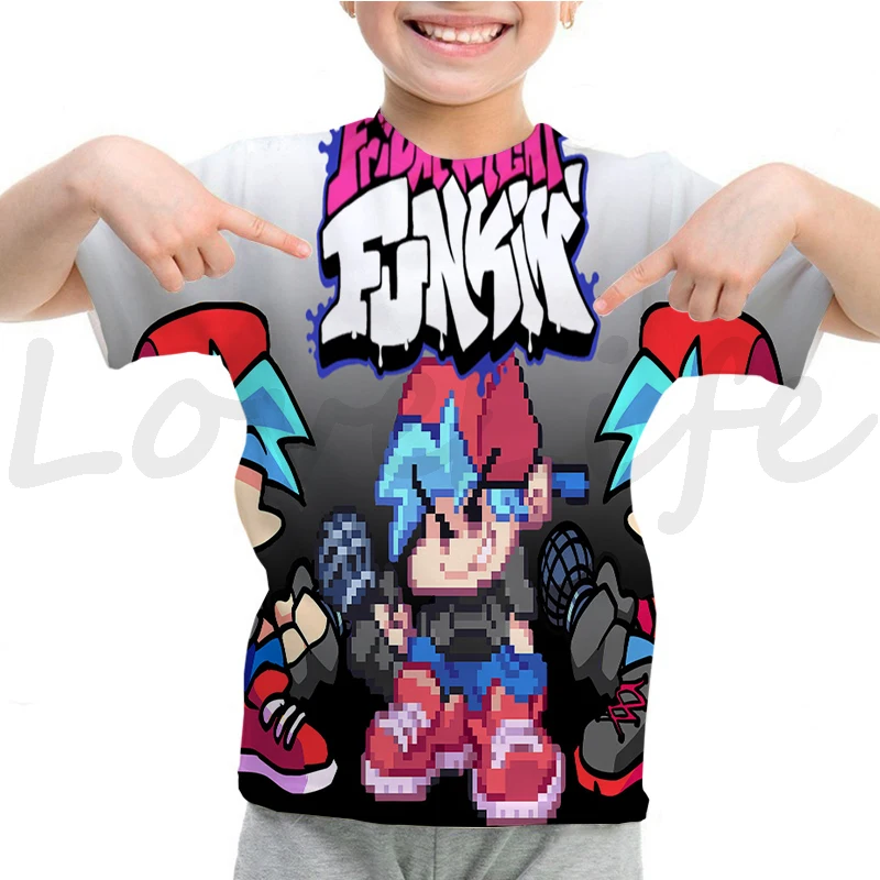 thumbnail image 1 of Camiseta Funkin de viernes por la noche para niños, camiseta divertida de manga corta con dibujos animados del juego FNF, camiseta 3D de verano para niños, ropa kawaii para niños, camiseta de anime, 1 of 5