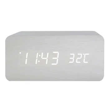 

Multifunction Alarm Dual Power Desk Voice Control Qi Wireless Charger Digital Display Wooden Clock Led Home Rectangle USB Gift
