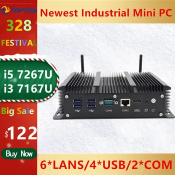 

Fanless Industrial Mini PC Intel Core i5 7267U i3 7167U 3865U Firewall PC Pfsense Router 6 Lans 4*USB3.0 2*RS232 HDMI 4G/3G WiFi