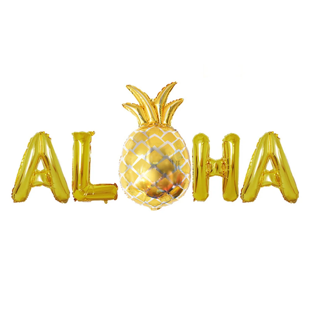 5PCS Summer Party ALOHA Balloon Hawaii Party Decorations Pineapple Aloha Letter Foil Balloons Air Balls Supplies Globes