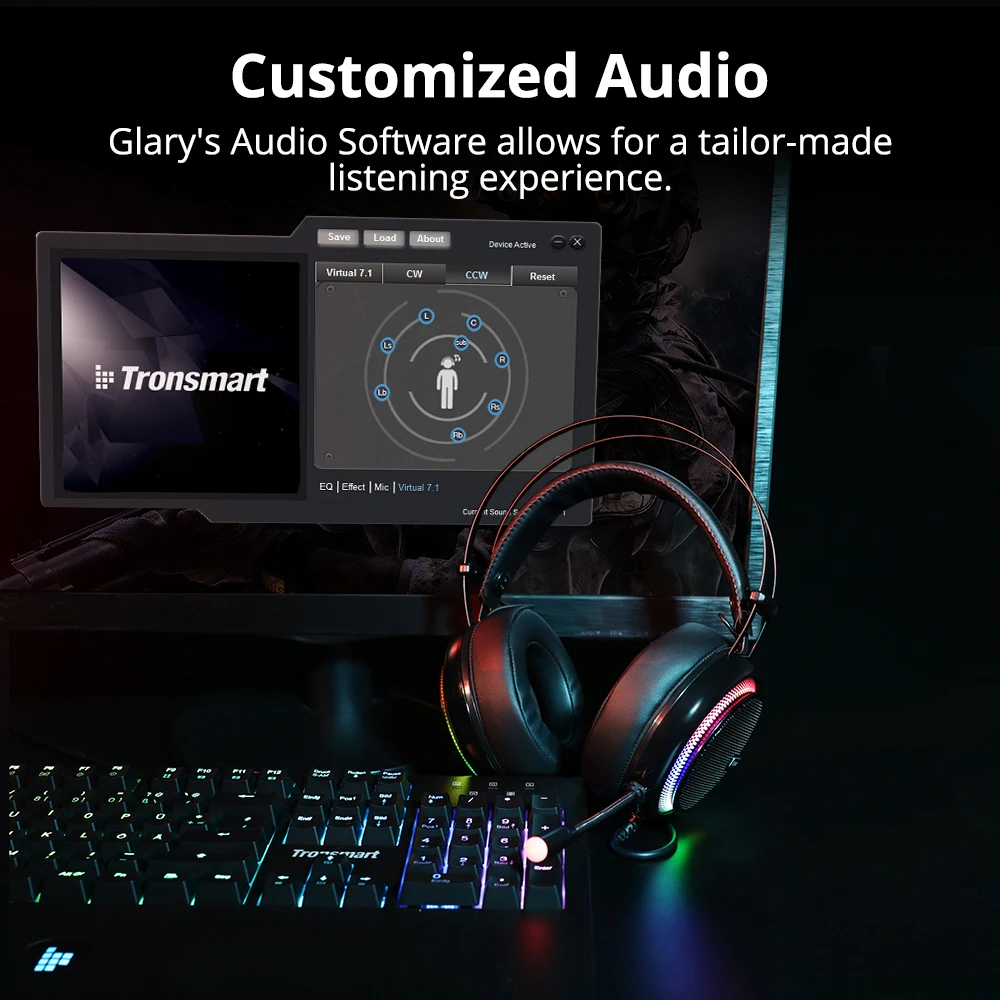 Игровая гарнитура Tronsmart Glary, гарнитура ps4 Virtual 7,1, USB интерфейс, игровые наушники для ps4, nintendo switch, компьютера, ноутбука
