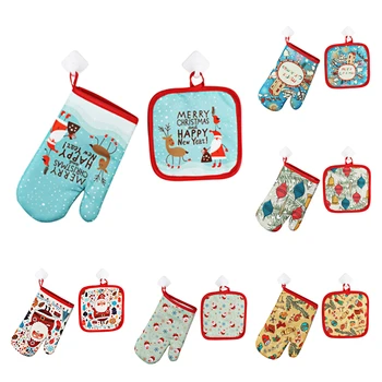 

Christmas Baking Anti-Hot Gloves Oven Microwave Insulation Mat Xmas Christmas Decoration for Home Kitchen Tools Decor New Year