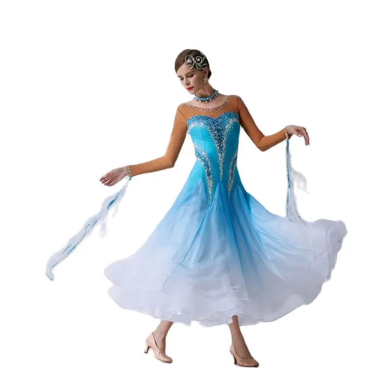 Girl dance costume B-19435 Black Lace Sexy Women Ballroom Dance Dress Long Sleeve Waltz Tango Dance Competition Performance Clothes