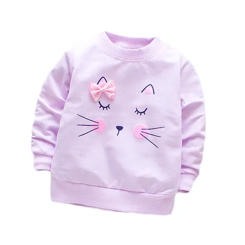 purple cat Футболка для маленьких девочек хлопковые повседневные топы с длинными рукавами для маленьких девочек, рубашка для новорожденных весенне-осенняя футболка одежда для маленьких девочек на первый день рождения - Цвет: purple cat