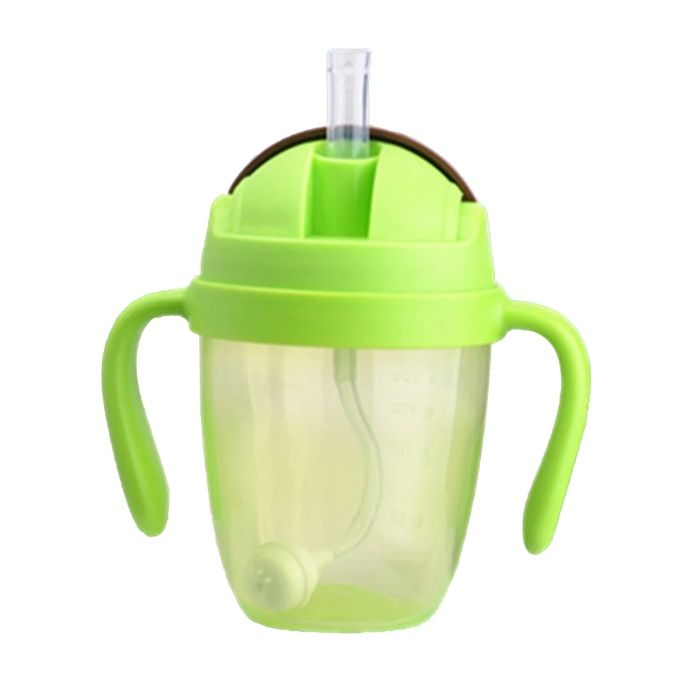 300ml Cups Leakproof Suction Feeding Bottle Portable Non Toxic Straw With Handles Milk Wide Mouth Water PP Training Babies