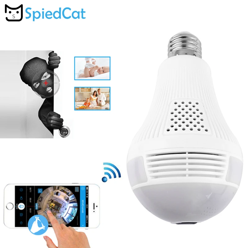 Умная HD панорамная лампа с объективом рыбий глаз 360 градусов беспроводная IP WiFi CCTV