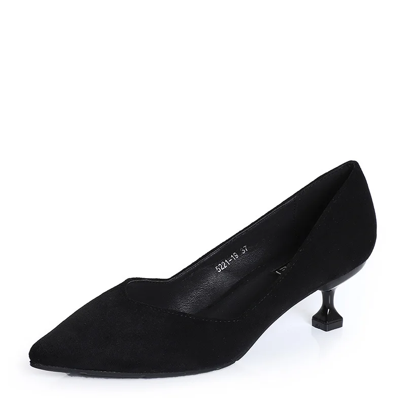 

5221-19 High Heel Shoes Women's Thin Heeled Work Shoes Spring And Autumn 2019 New Style Versatile Pointed Shallow Mouth Cat Docu