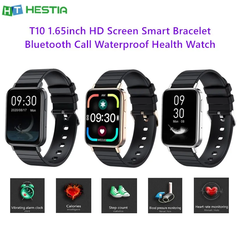 

T10 1.65inch HD Screen Smart Bracelet 2020 Bluetooth Call Heart Rate Waterproof Health Sport Pedometer Watch Band Wristband