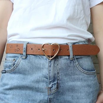 

New Metal Love Heart Buckle Women Waist Belts PU Leather Fashion Hollow Flower Pants Decorative Strap Waistband 2020 hot sale#38