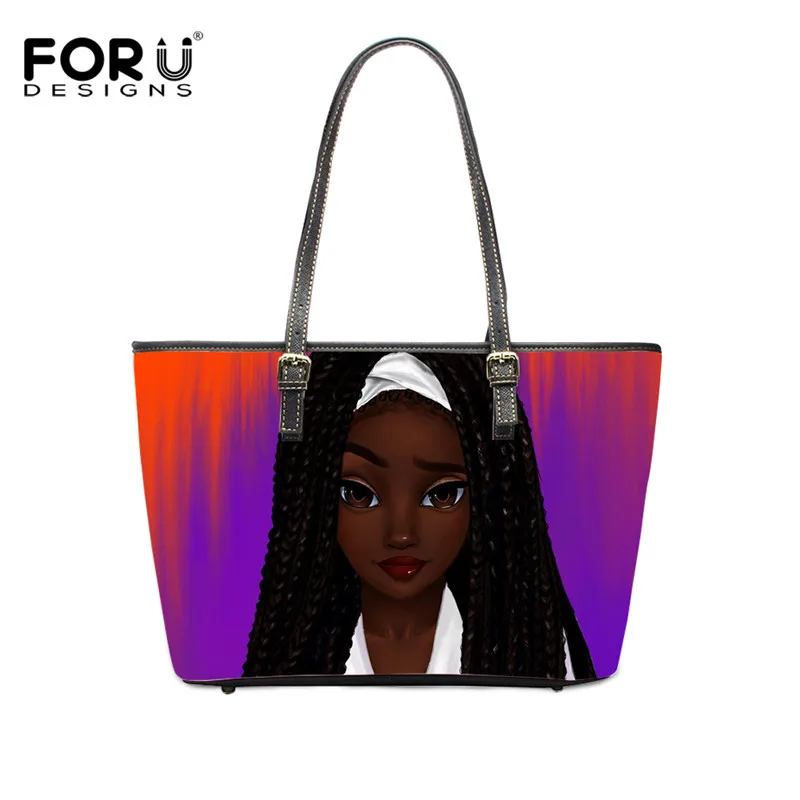 FORUDESIGNS, женские сумки через плечо с принтом в виде афро-леди, роскошный дизайн, повседневная женская сумка для путешествий, сумка-тоут из искусственной кожи, ручная сумка - Цвет: HK4159DP