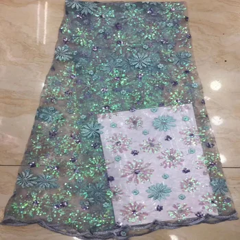 

(5yards/pc) beautiful daisy flowers embroidered African French net lace fabric with shining sequins for party dress FZZ879