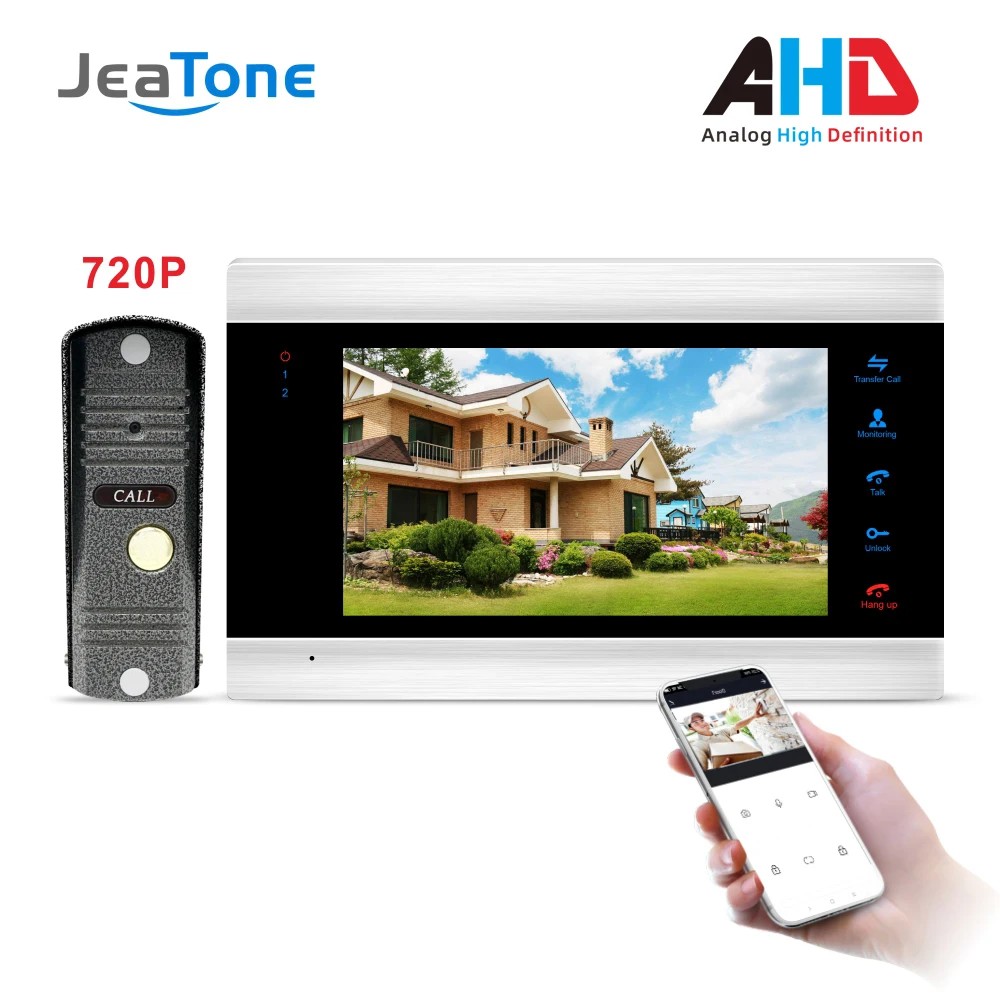 720P/AHD 7'' WiFi Smart Video Door Phone Intercom System with AHD Doorbell Camera Free App Remote Unlock Access Control System