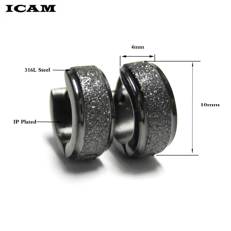 ICAM Панк Черные серьги-кольца для мужчин матовые высококачественные мужские ювелирные изделия из нержавеющей стали