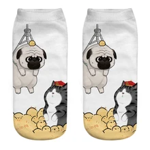 1 par de meias 3d de desenhos animados divertido, meias unissex com desenhos animados felizes em gato com deus da vida diária, pug femininas tornozelo