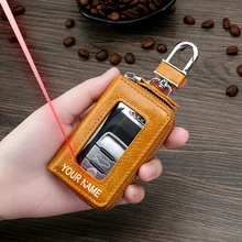 Гравировка с именем Роскошный чехол для ключей из натуральной кожи для автомобиля Органайзер для ключей на молнии хорошее качество коробка для ключей с ПВХ окном