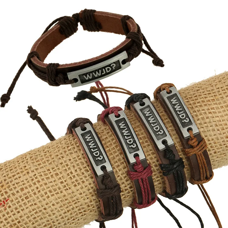 Модные кожаные браслеты WWJD для мужчин и женщин регулируемая длина браслет с