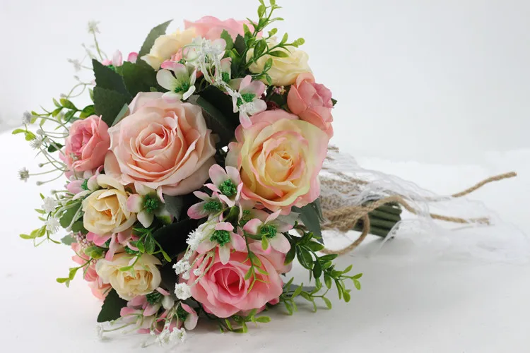 1PC Silk Rose Bouquet Bride Artificial Holding Flower Wedding Decorative Simulation Flowers