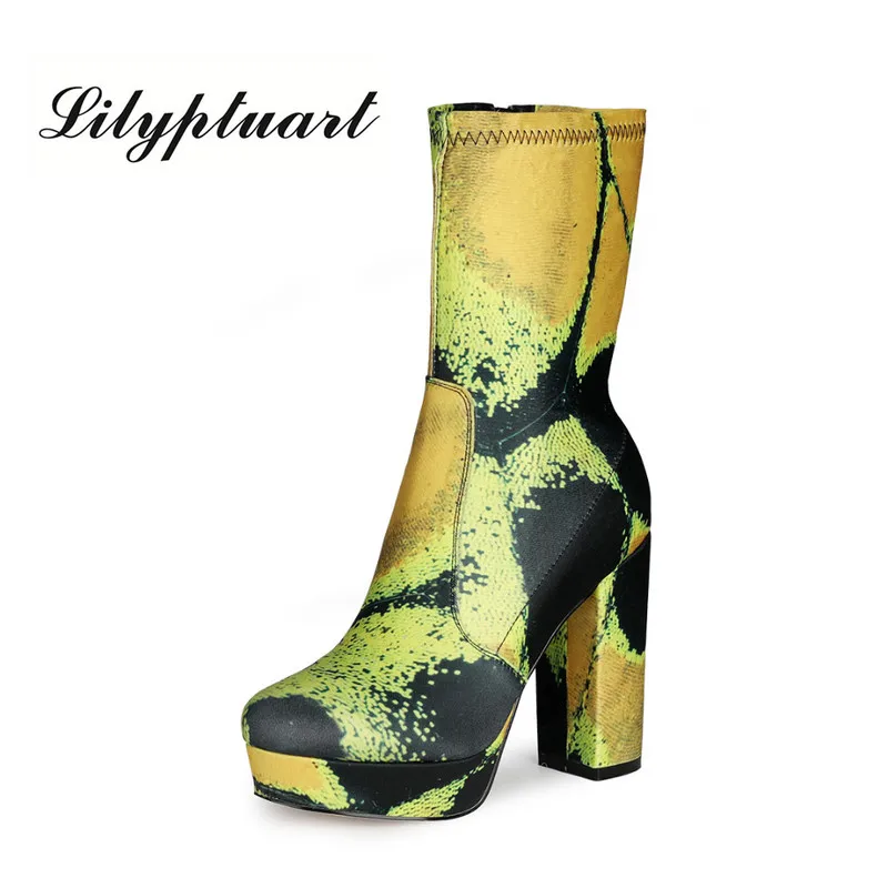 Botas elásticas populares para mujer, calzado especial superelástico de tela de seda de leche, botas superalto cortas de tacón, talla 43, WJ272, 2021