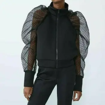 

WOMAN NEW JACKET WITH DOTTED MESH SLEEVES BLACK