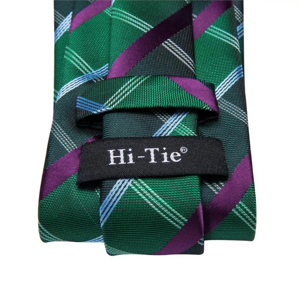 Hi-Tie модный клетчатый галстук для мужчин зеленый Мужской Шелковый галстук Handky запонки галстук Набор для бизнеса Свадебная часть