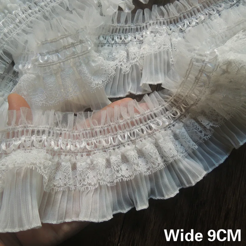 9CM Wide Stretch Lace Chiffon Fabric Dress Collar Ruffle Trim Ribbon DIY Sewing Wedding Guipure Lace Decor lace fabric