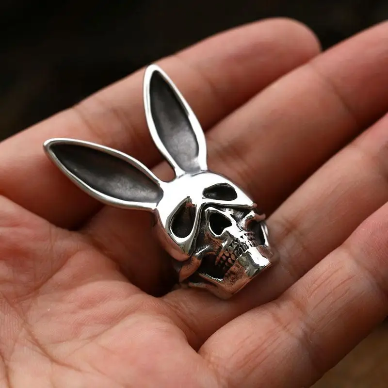 Retro Mens Ring Personality Funny Rabbit Ears Mask Skull Punk Hip Hop Rap Street Dance Jewelry finger ring,jewelry accessories,badminton t shirt
