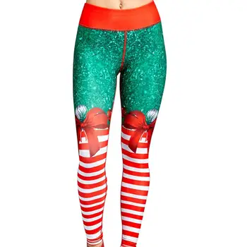 

Xmas Chic Women Stripe Bodycon High Waist Fitness Leggings Sport Pants Trousers Women's Christmas high-waisted tights