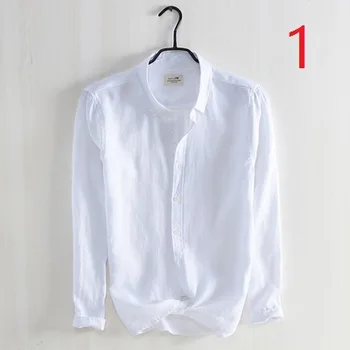

Small fresh men's casual linen white shirt men's youth large size Slim shirt bottoming long-sleeved cotton shirt