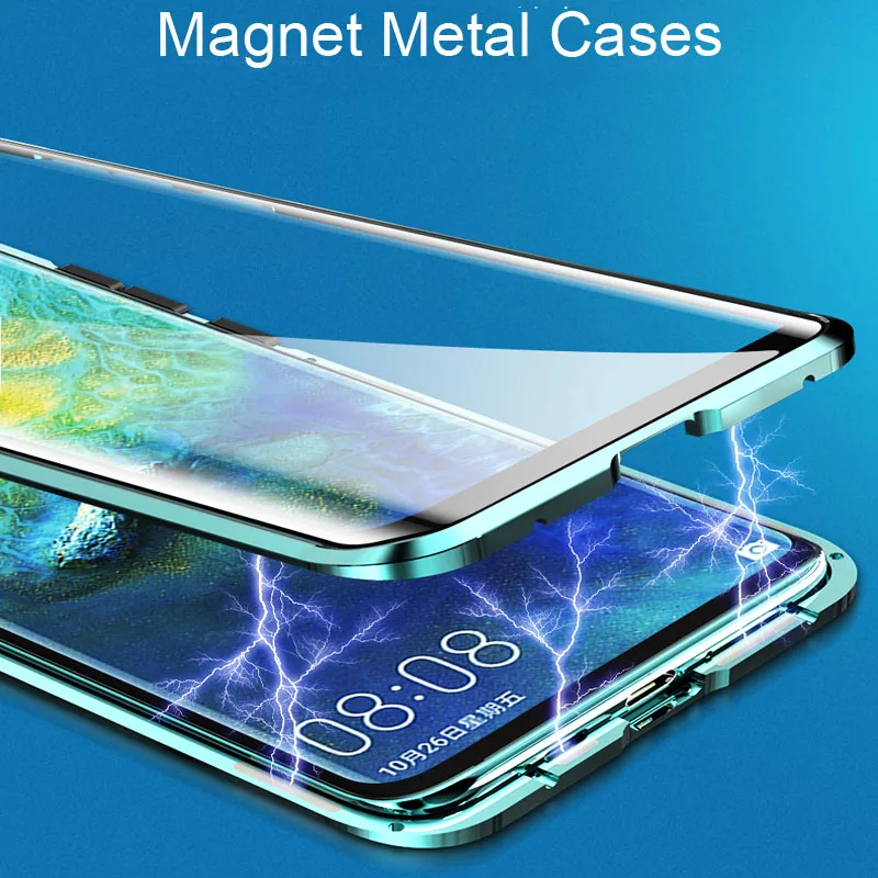 Magnetic Adsorption Case For Huawei Mate 20 X 5G Metal Frame Clear Tempered  Glass Cover Mate