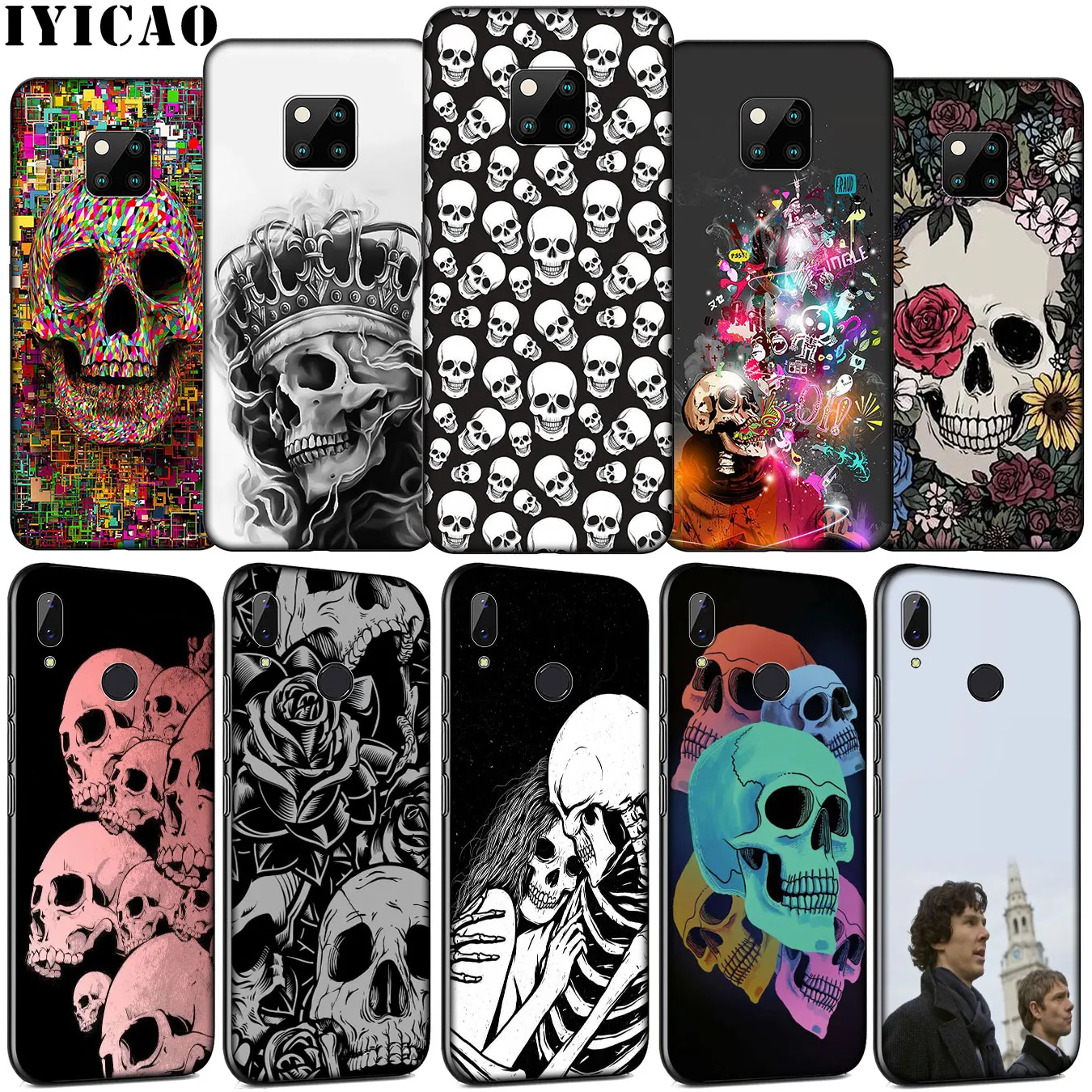 IYICAO Skull Life cool skull Series Soft Silicone Phone Case for Huawei Mate 30 20 10 Pro Nova 5i 4 3 3i 2i 2 Lite Black Cover | Мобильные