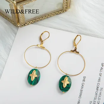 

Wild&Free Vintage Natural Stone Dangle Earrings For Women Gold Circle Long Drop Earrings Stainless Steel Jewelry Wedding Gift
