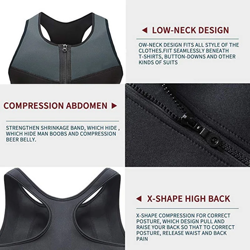 Bodyshaper tops for Men Fashion Fitness Gym Neoprene Sauna tank top Waist Trainer Body Shaper Slimming Suit Zipper Vest