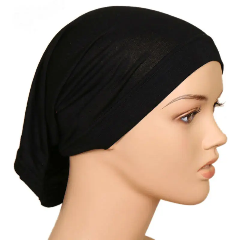 Модная одежда из вискозы Хиджабы шарф леди элегантный оголовье простые Блестящие Блестки Мусульманский Хиджаб Женский хлопок исламский шарф мягкий глушитель 1 шт - Цвет: tube cap black