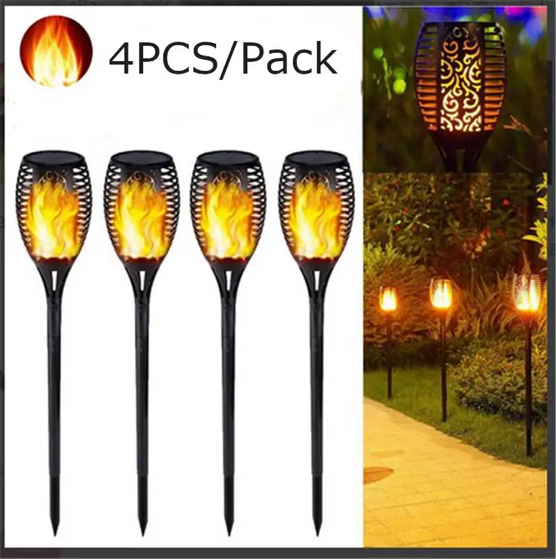 

4PCS Solar Torch Light Flickering Lawn Lamp 33 Led Dancing Flame Lighting Waterproof for Outdoor Garden Dec