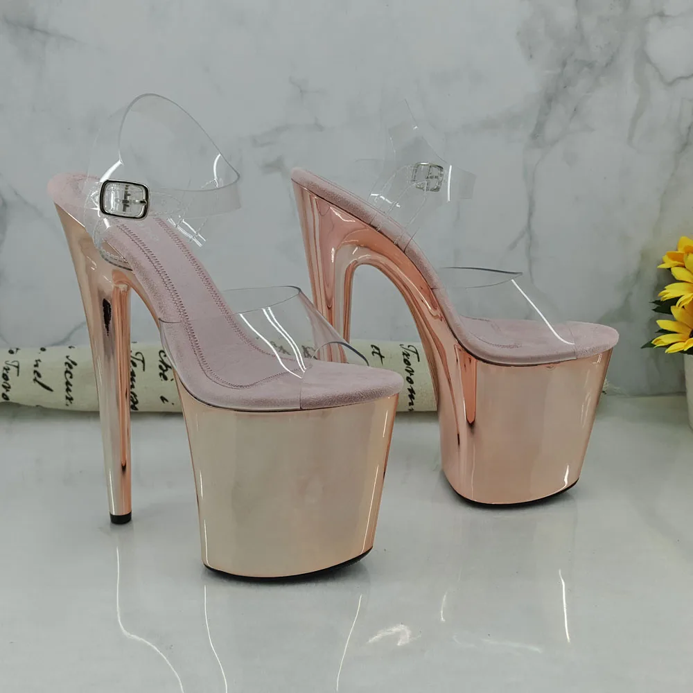 Leecabe   New Champagne color high heel sandals 20cm sexy model show shoes and pole dancing shoes
