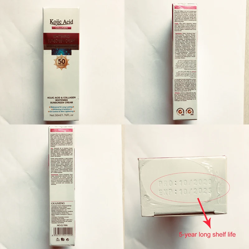 Kojic Acid Collagen Sunscreen Cream Whitening Concealer Isolation UV Moisturizing Skin Care Waterproof Long Lasting SPF50