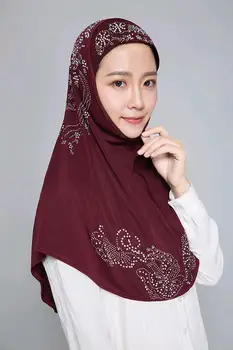 H006 Adults or big gilrs good size muslim hijab scarf with rhinestones islamic headscarf hat armia pull on headwrap ramadan gift