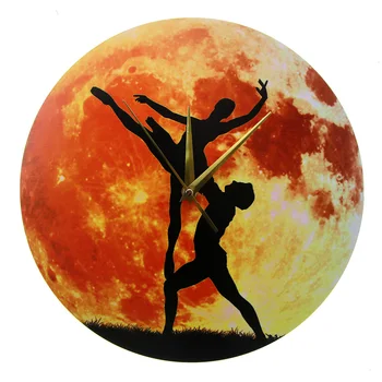 

Dancing In the Moon Dancer Couple Acrylic Printed Mute Wall Clock Ballerina Dancing Room Dance Studio Decorative Wall Art Watch