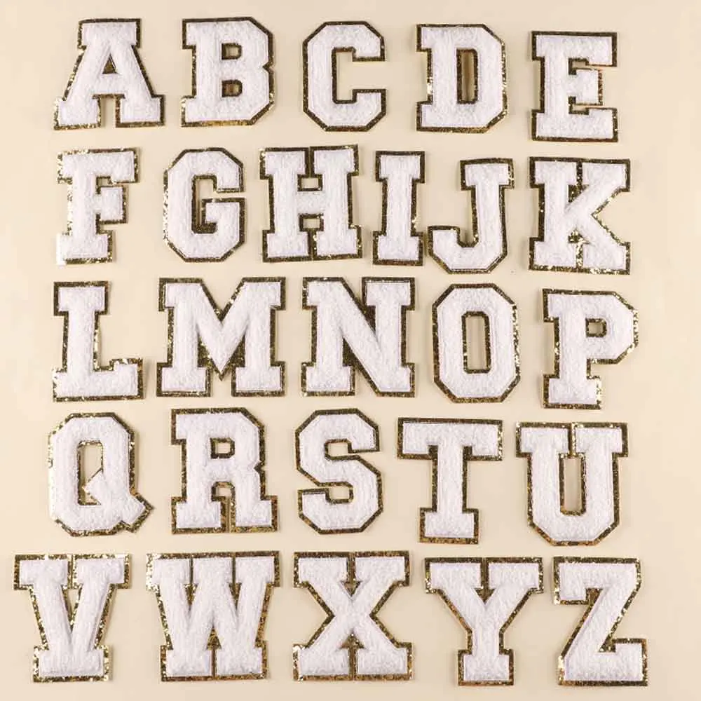5 pc/lot 5.5cm tall White Towel Iron On Chenille Embroidered Alphabet Letters Clothes Patch For Clothing Girl Bulk PrIce |