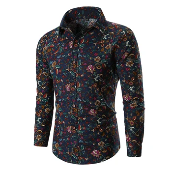 

Vintage Floral Shirt Men 2018 Autumn New Slim Long Sleeve Mens Dress Shirts Wedding Party Prom Social Shirt Male Chemise Homme